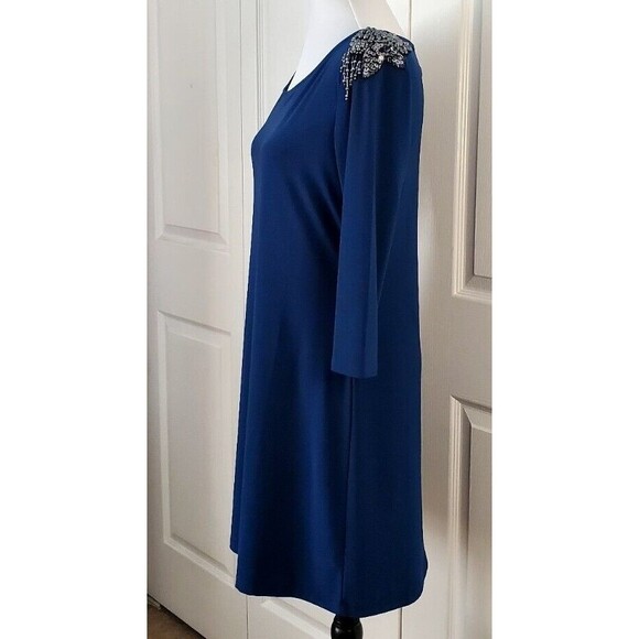 Serena Williams Signature Statement Dress Blue Accent Beaded Shoulders Sz M EUC - Picture 3 of 7